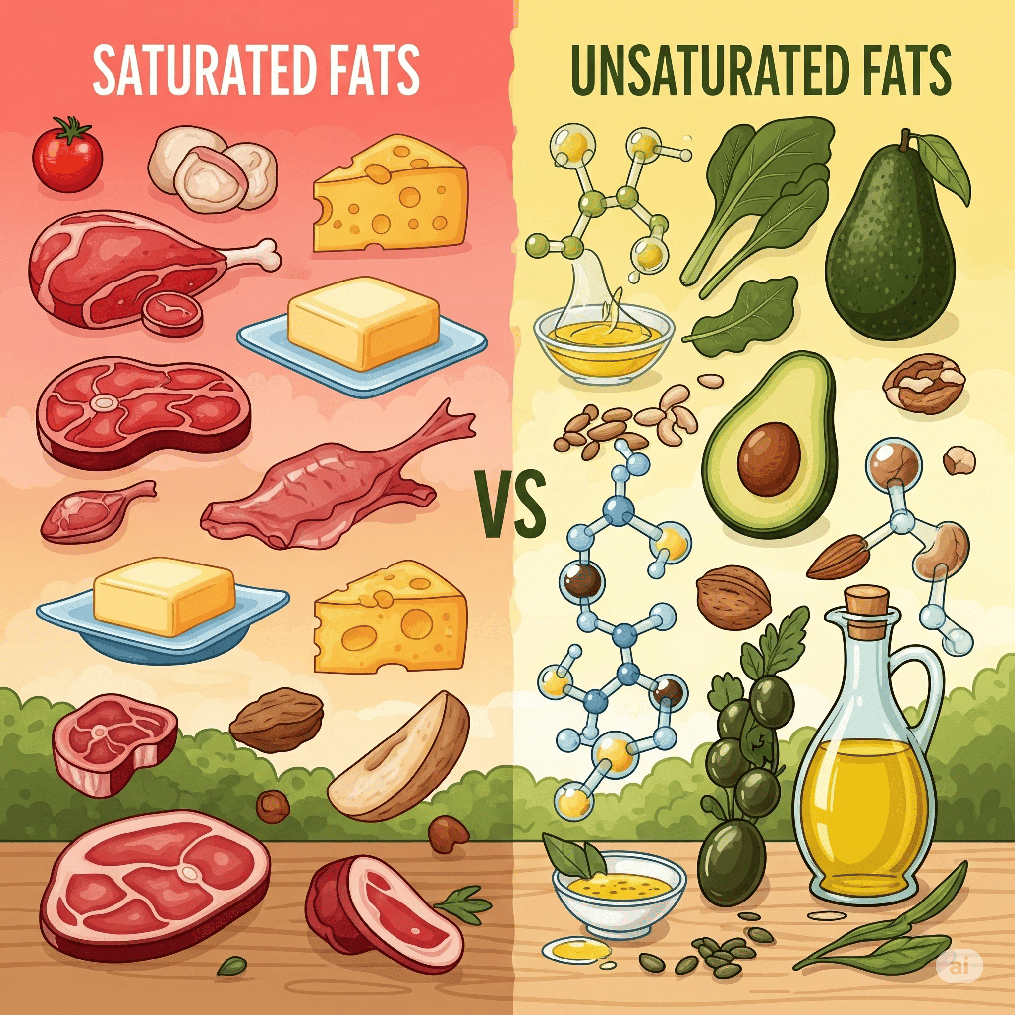 Las grasas saturadas y las grasas insaturadas: fuentes animales y vegetales